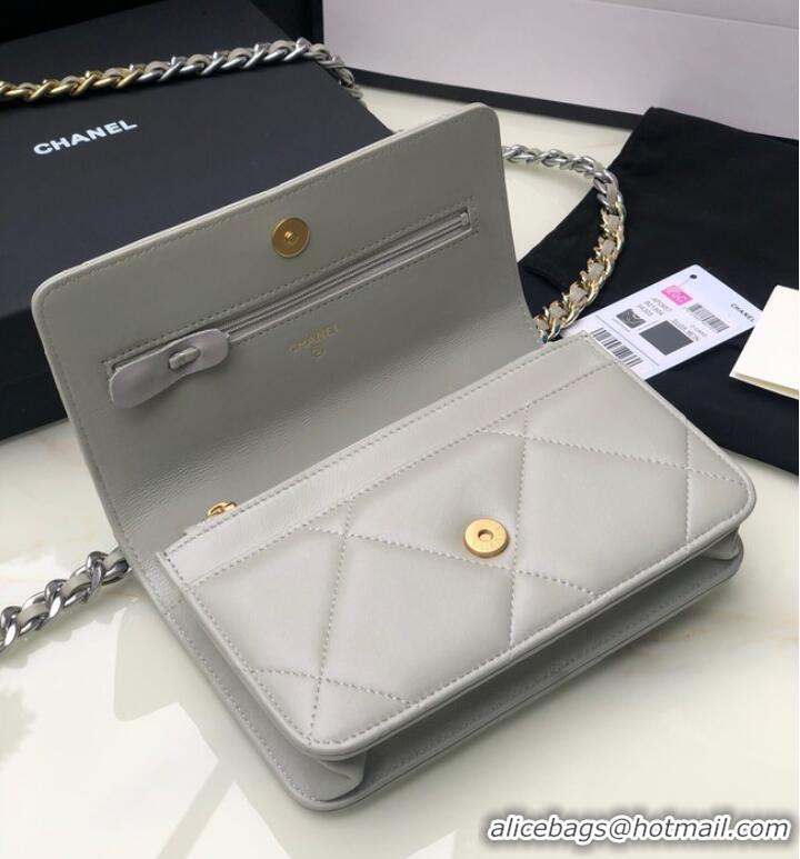 Trendy Design Chanel 19 Classic Sheepskin Leather Chain Wallet AP0957 light gray& silver-Tone Metal