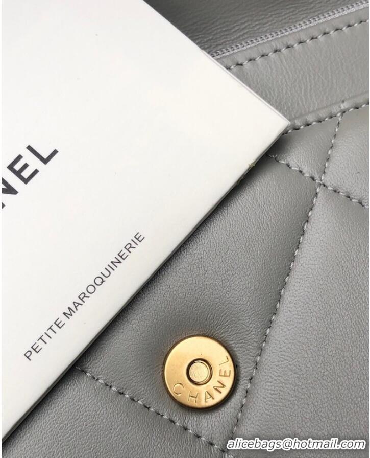 Trendy Design Chanel 19 Classic Sheepskin Leather Chain Wallet AP0957 light gray& silver-Tone Metal