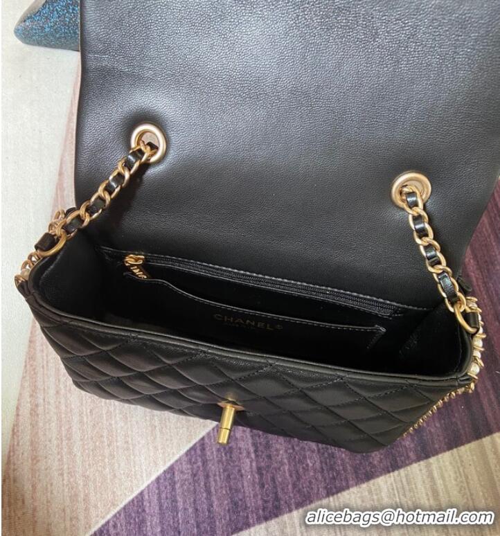 Good Product Chanel classic handbag Lambskin &Imitation Pearls& gold Metal AS1740 black