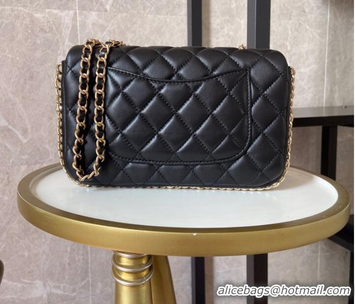 Good Product Chanel classic handbag Lambskin &Imitation Pearls& gold Metal AS1740 black