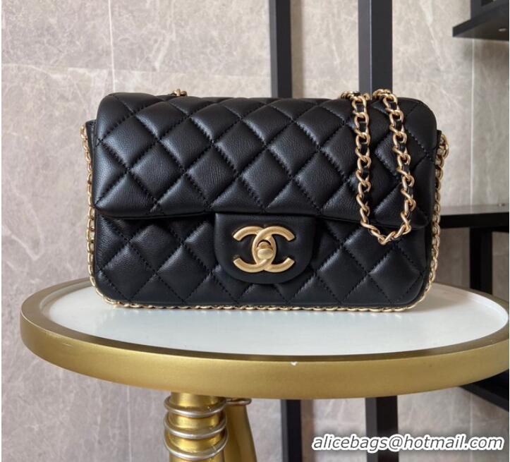 Good Product Chanel classic handbag Lambskin &Imitation Pearls& gold Metal AS1740 black