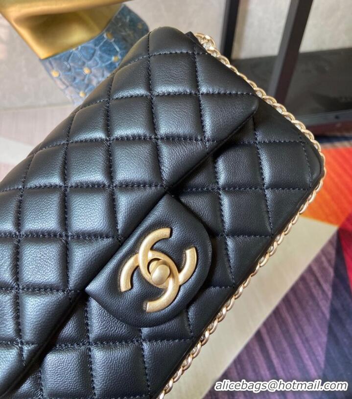 Good Product Chanel classic handbag Lambskin &Imitation Pearls& gold Metal AS1740 black