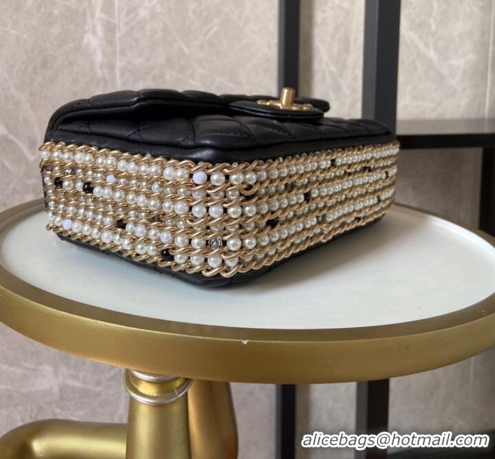 Good Product Chanel classic handbag Lambskin &Imitation Pearls& gold Metal AS1740 black