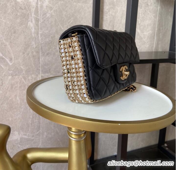 Good Product Chanel classic handbag Lambskin &Imitation Pearls& gold Metal AS1740 black