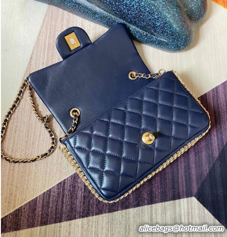 Pretty Style Chanel classic handbag Lambskin &Imitation Pearls& gold Metal AS1740 blue