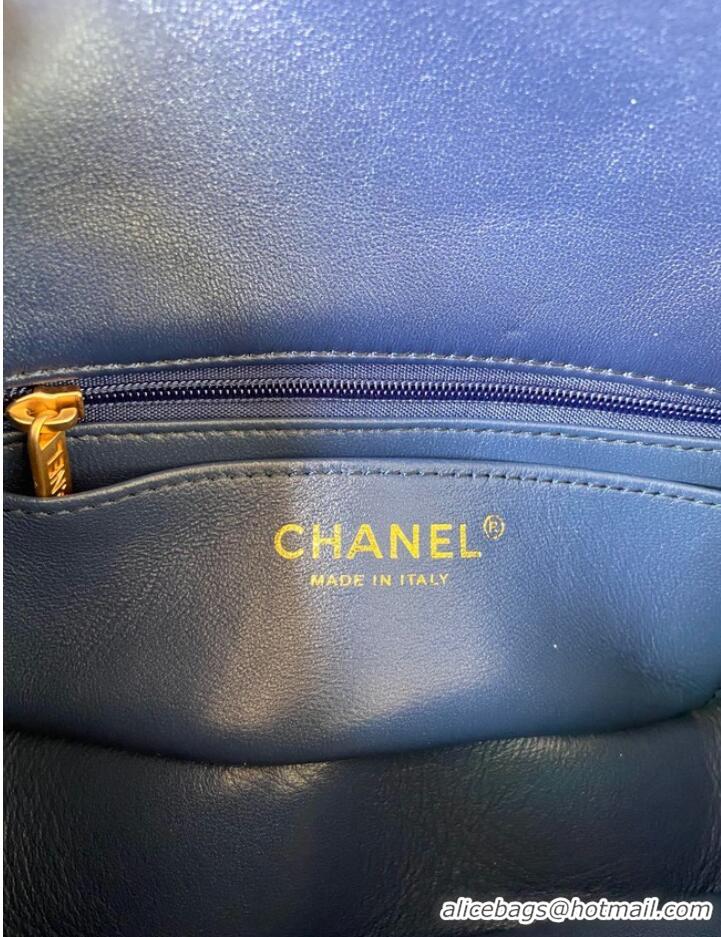 Pretty Style Chanel classic handbag Lambskin &Imitation Pearls& gold Metal AS1740 blue