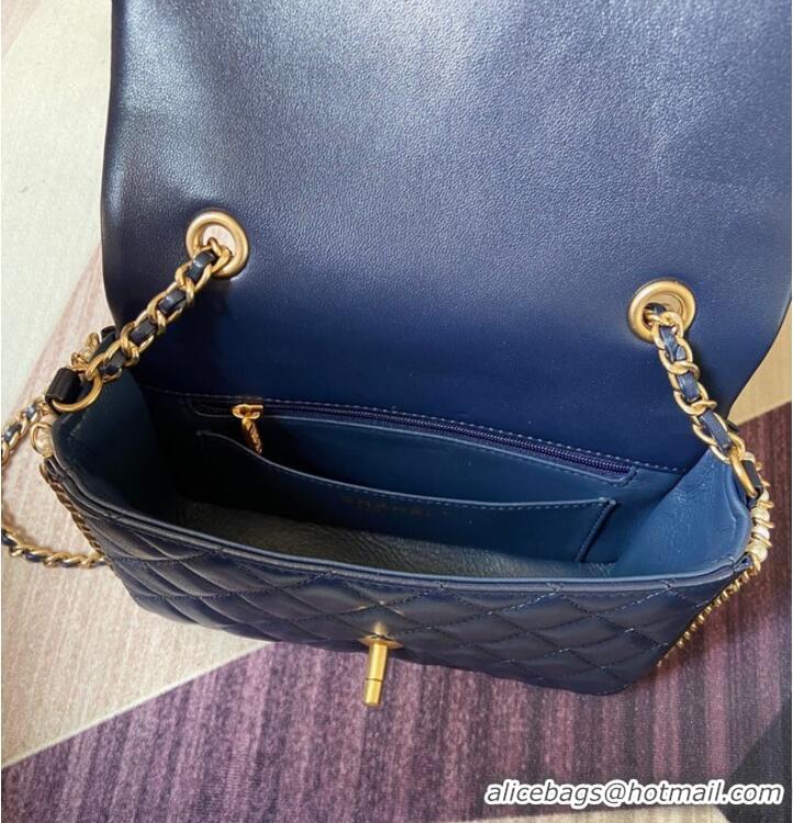 Pretty Style Chanel classic handbag Lambskin &Imitation Pearls& gold Metal AS1740 blue