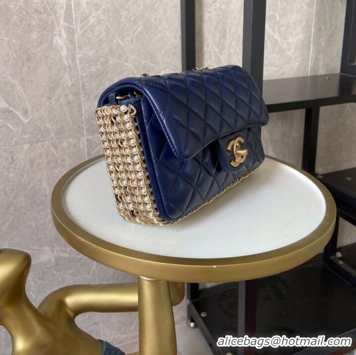 Pretty Style Chanel classic handbag Lambskin &Imitation Pearls& gold Metal AS1740 blue