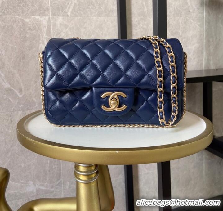 Pretty Style Chanel classic handbag Lambskin &Imitation Pearls& gold Metal AS1740 blue