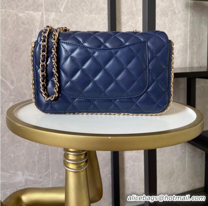 Pretty Style Chanel classic handbag Lambskin &Imitation Pearls& gold Metal AS1740 blue