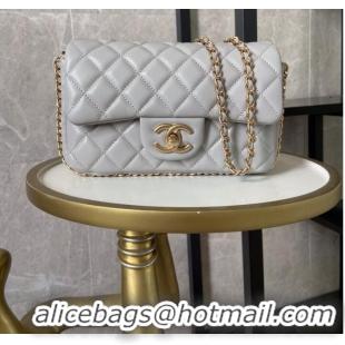 Inexpensive Chanel classic handbag Lambskin &Imitation Pearls& gold Metal AS1740 light gray