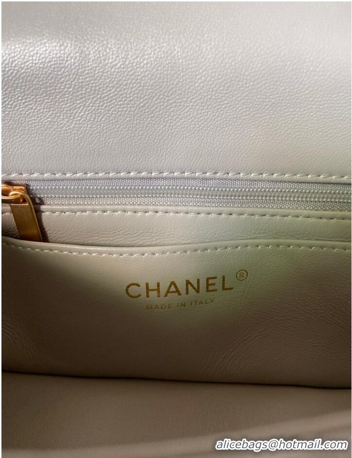 Inexpensive Chanel classic handbag Lambskin &Imitation Pearls& gold Metal AS1740 light gray