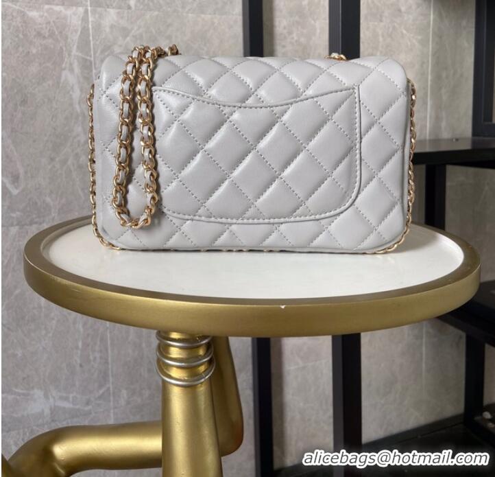 Inexpensive Chanel classic handbag Lambskin &Imitation Pearls& gold Metal AS1740 light gray