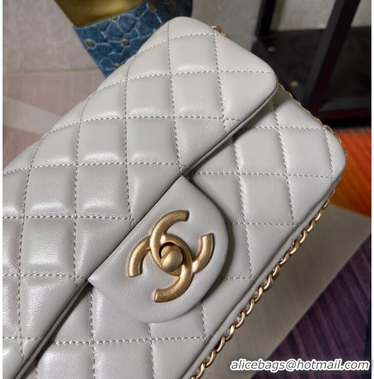 Inexpensive Chanel classic handbag Lambskin &Imitation Pearls& gold Metal AS1740 light gray