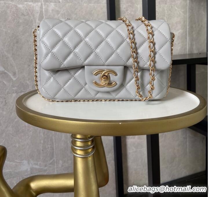 Inexpensive Chanel classic handbag Lambskin &Imitation Pearls& gold Metal AS1740 light gray