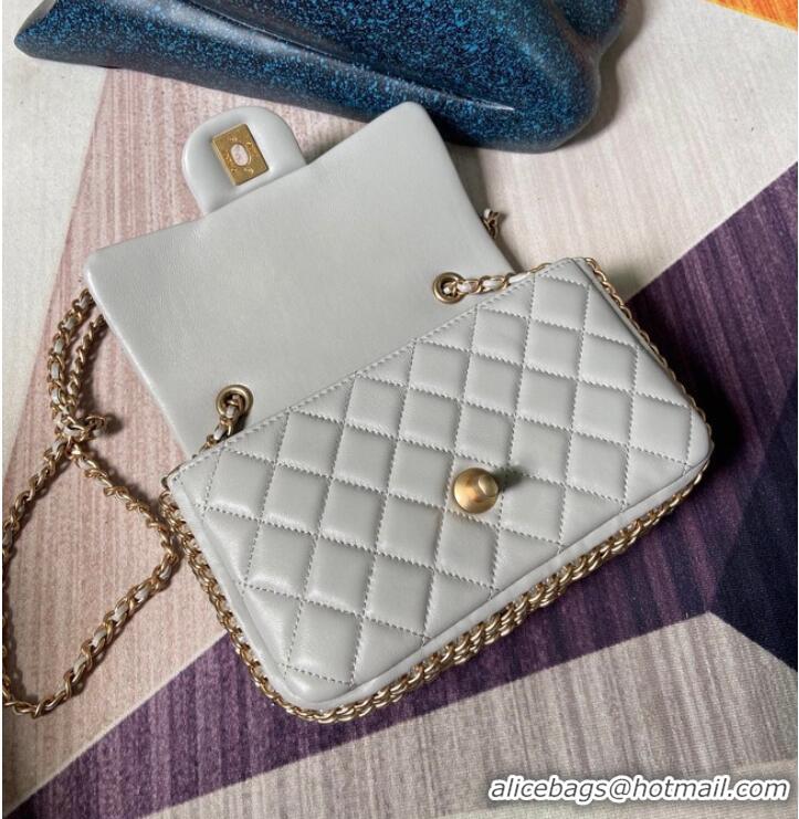 Inexpensive Chanel classic handbag Lambskin &Imitation Pearls& gold Metal AS1740 light gray