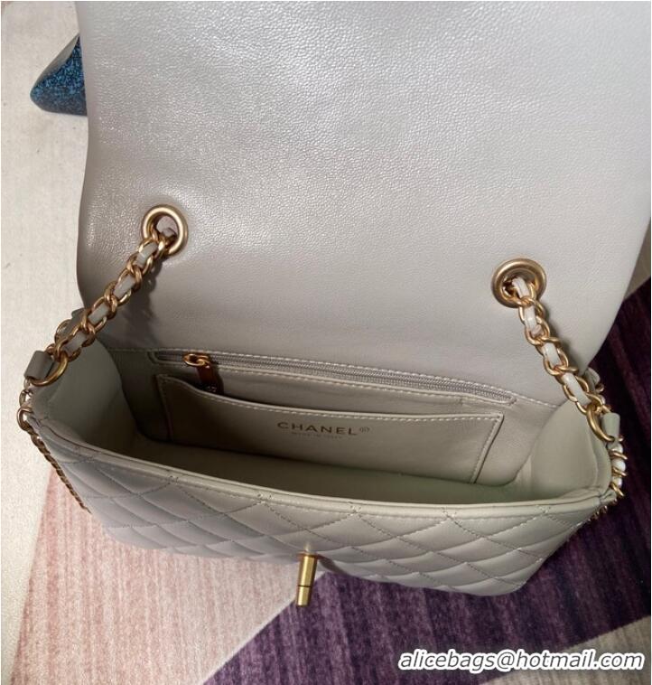 Inexpensive Chanel classic handbag Lambskin &Imitation Pearls& gold Metal AS1740 light gray