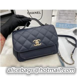 Buy Discount Chanel small flap bag Calfskin & Gold-Tone Metal A93749 dark blue