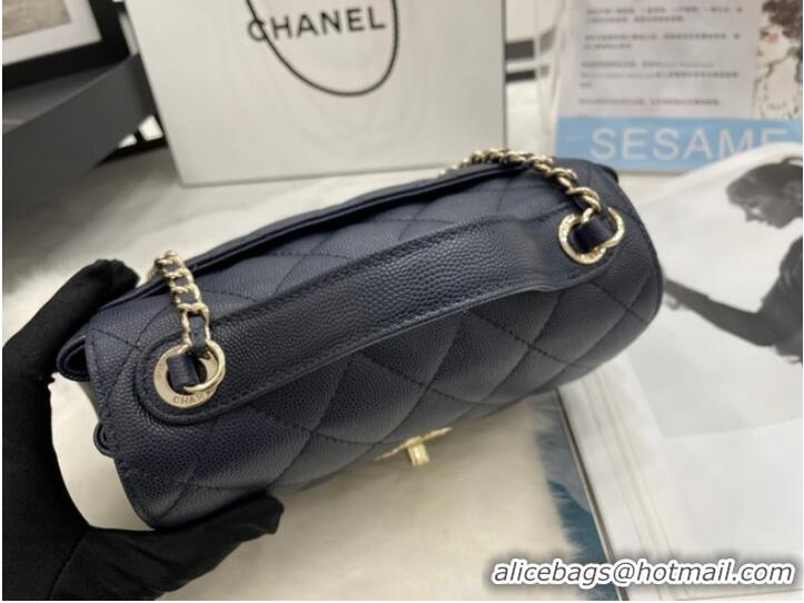 Buy Discount Chanel small flap bag Calfskin & Gold-Tone Metal A93749 dark blue