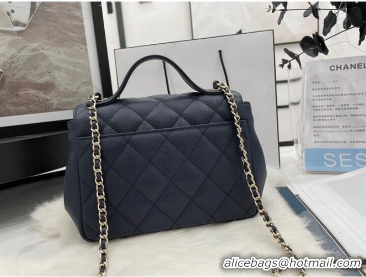 Buy Discount Chanel small flap bag Calfskin & Gold-Tone Metal A93749 dark blue