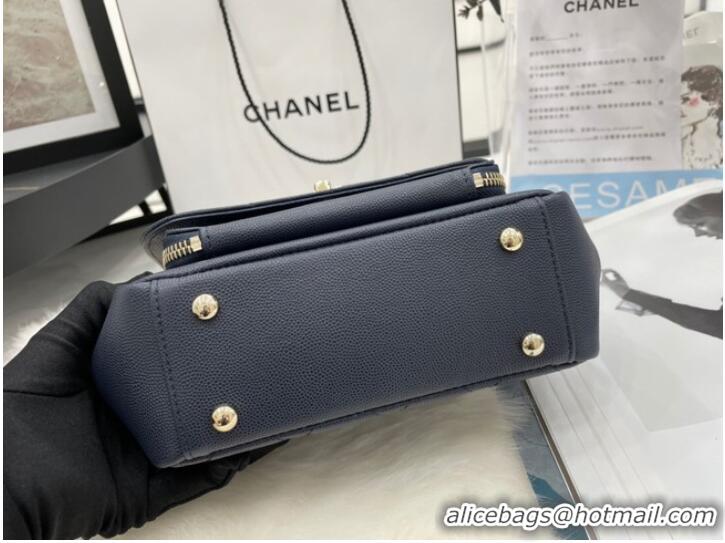 Buy Discount Chanel small flap bag Calfskin & Gold-Tone Metal A93749 dark blue