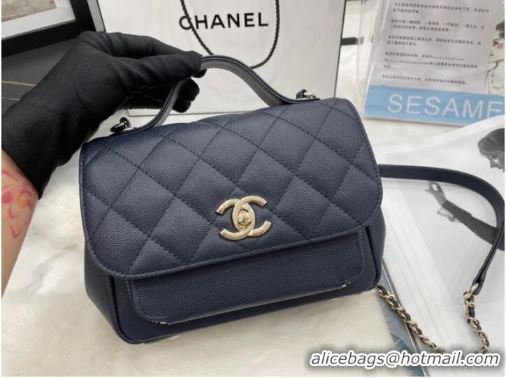 Buy Discount Chanel small flap bag Calfskin & Gold-Tone Metal A93749 dark blue