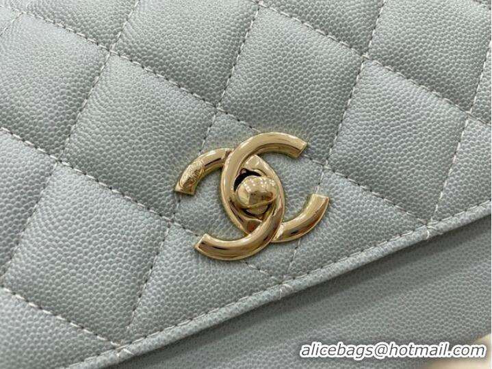 Top Quality Chanel small flap bag Calfskin & Gold-Tone Metal A93749 sky blue