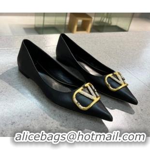 Super Quality Valentino VLOGO SIGNATURE Calfskin Flat Ballerina Black 0106065