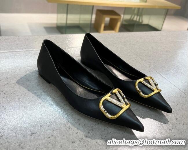 Super Quality Valentino VLOGO SIGNATURE Calfskin Flat Ballerina Black 0106065