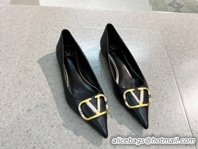 Super Quality Valentino VLOGO SIGNATURE Calfskin Flat Ballerina Black 0106065