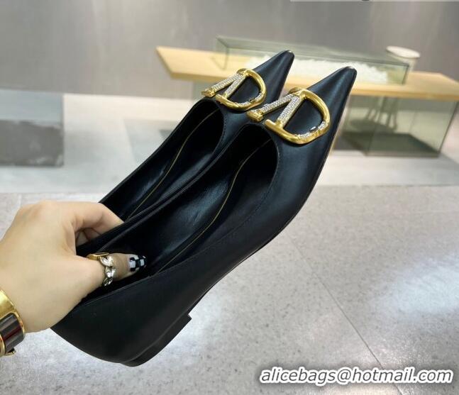 Super Quality Valentino VLOGO SIGNATURE Calfskin Flat Ballerina Black 0106065