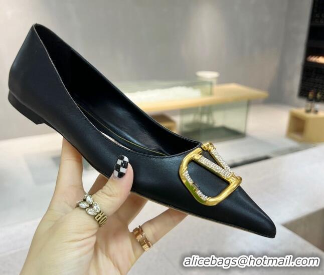 Super Quality Valentino VLOGO SIGNATURE Calfskin Flat Ballerina Black 0106065