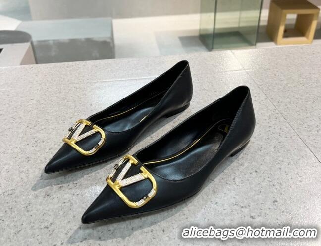 Super Quality Valentino VLOGO SIGNATURE Calfskin Flat Ballerina Black 0106065