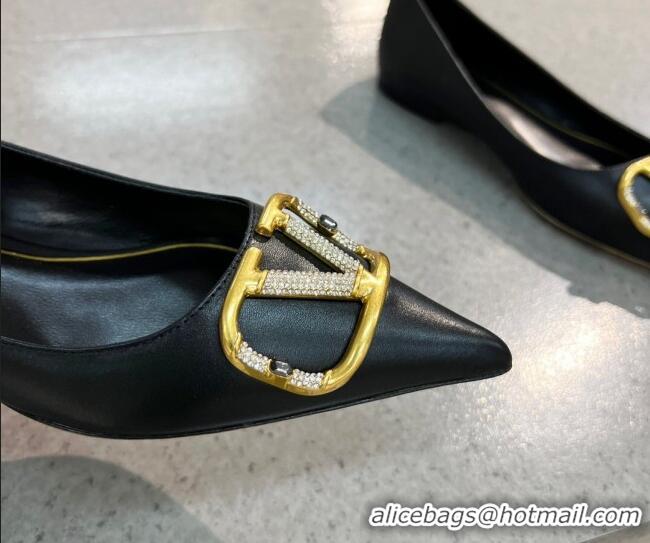 Super Quality Valentino VLOGO SIGNATURE Calfskin Flat Ballerina Black 0106065