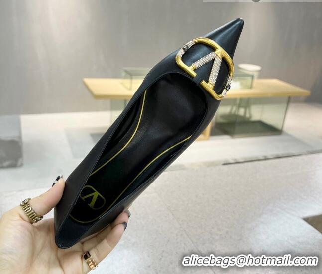 Super Quality Valentino VLOGO SIGNATURE Calfskin Flat Ballerina Black 0106065