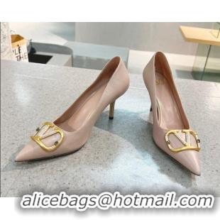 Perfect Valentino VLOGO SIGNATURE Calfskin Pump with 8cm Heel Nude 0106066