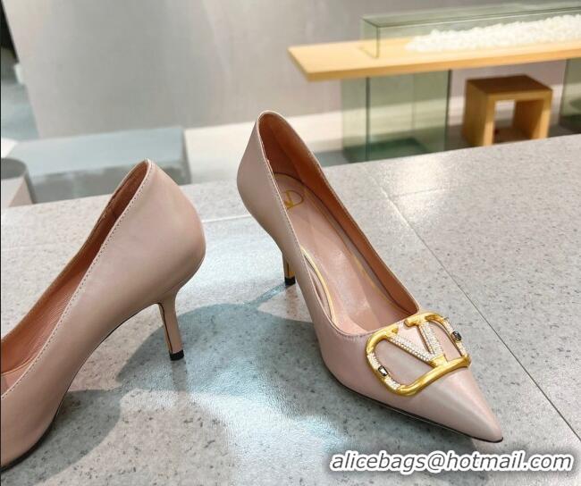 Perfect Valentino VLOGO SIGNATURE Calfskin Pump with 8cm Heel Nude 0106066