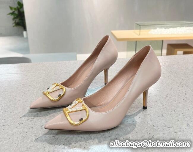 Perfect Valentino VLOGO SIGNATURE Calfskin Pump with 8cm Heel Nude 0106066