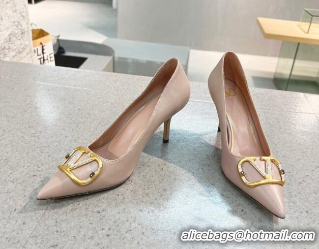 Perfect Valentino VLOGO SIGNATURE Calfskin Pump with 8cm Heel Nude 0106066