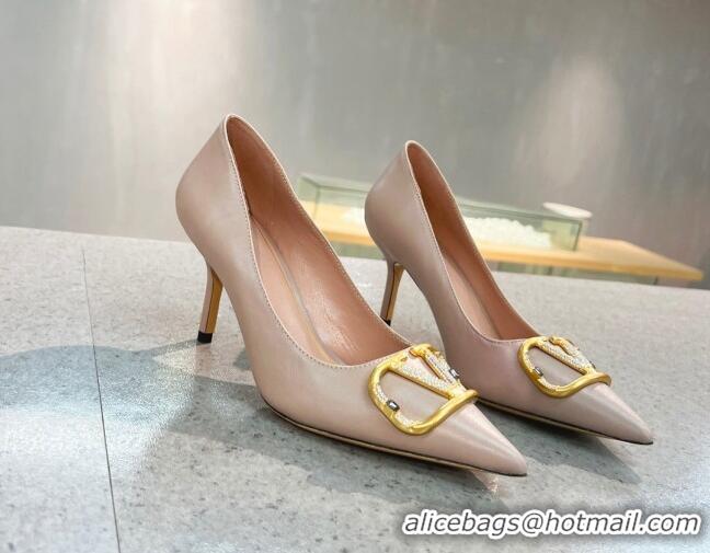 Perfect Valentino VLOGO SIGNATURE Calfskin Pump with 8cm Heel Nude 0106066