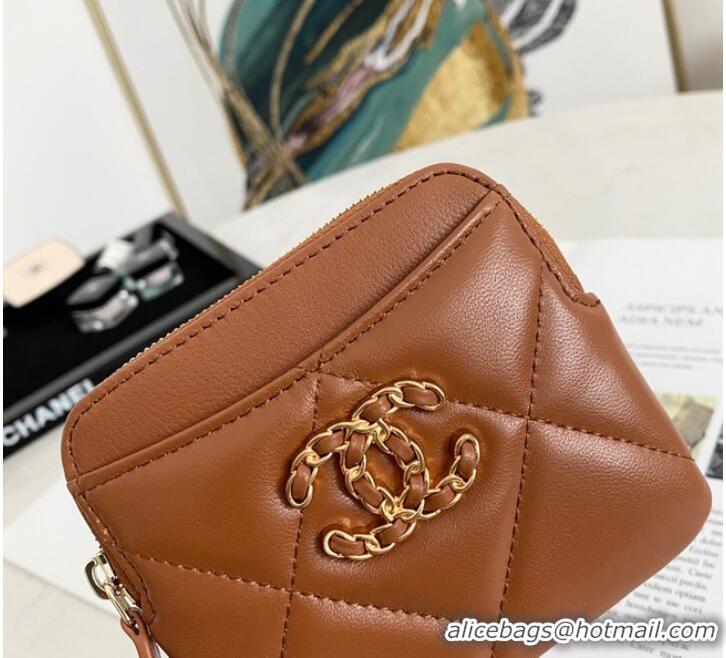 Particularly Recommended Chanel 19 Zip Card bag 82086 brown