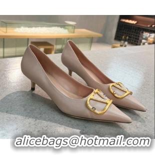 Best Luxury Valentino VLOGO SIGNATURE Calfskin Pump with 4cm Heel Nude 0106067