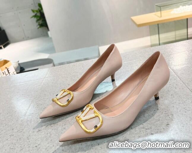 Best Luxury Valentino VLOGO SIGNATURE Calfskin Pump with 4cm Heel Nude 0106067