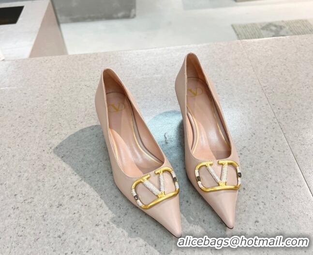 Best Luxury Valentino VLOGO SIGNATURE Calfskin Pump with 4cm Heel Nude 0106067