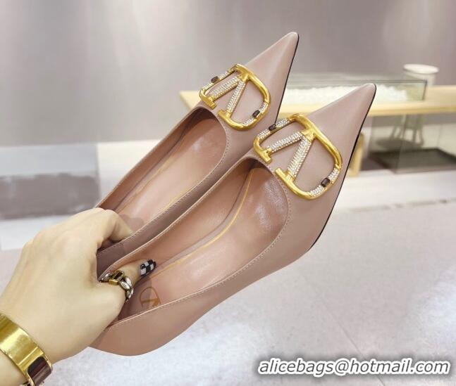 Best Luxury Valentino VLOGO SIGNATURE Calfskin Pump with 4cm Heel Nude 0106067