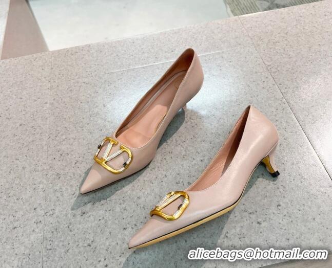 Best Luxury Valentino VLOGO SIGNATURE Calfskin Pump with 4cm Heel Nude 0106067