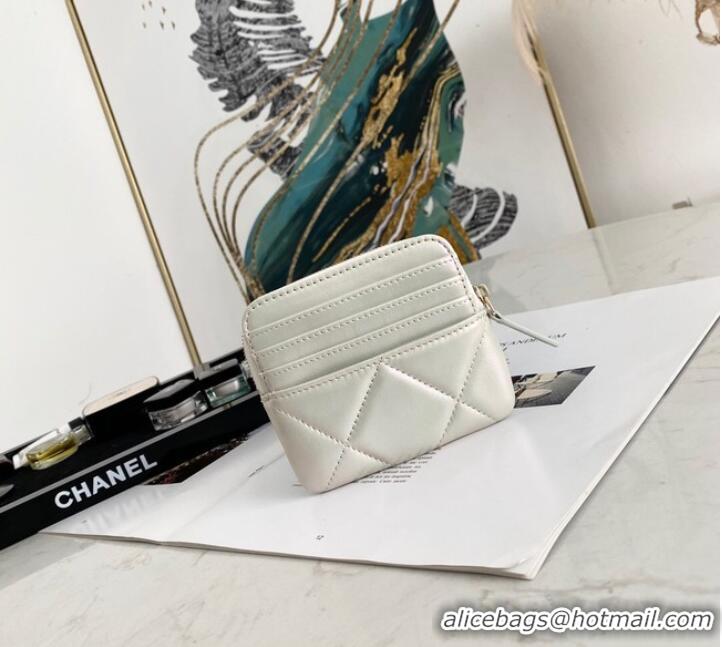 Top Quality Chanel 19 Zip Card bag 82086 Pearl white