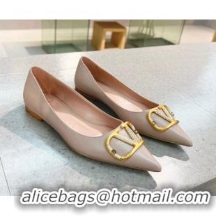 Top Quality Valentino VLOGO SIGNATURE Calfskin Flat Ballerina Nude 0106068