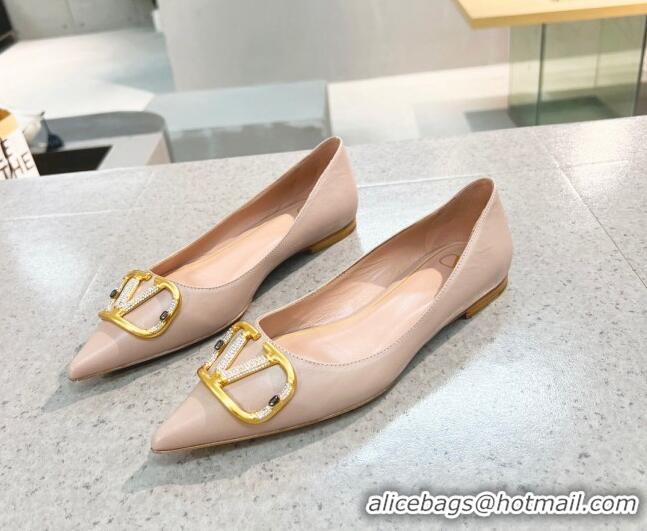 Top Quality Valentino VLOGO SIGNATURE Calfskin Flat Ballerina Nude 0106068