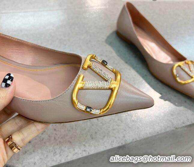 Top Quality Valentino VLOGO SIGNATURE Calfskin Flat Ballerina Nude 0106068